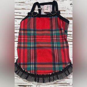Stylish Plaid Dog Dress in Red and Green with lace